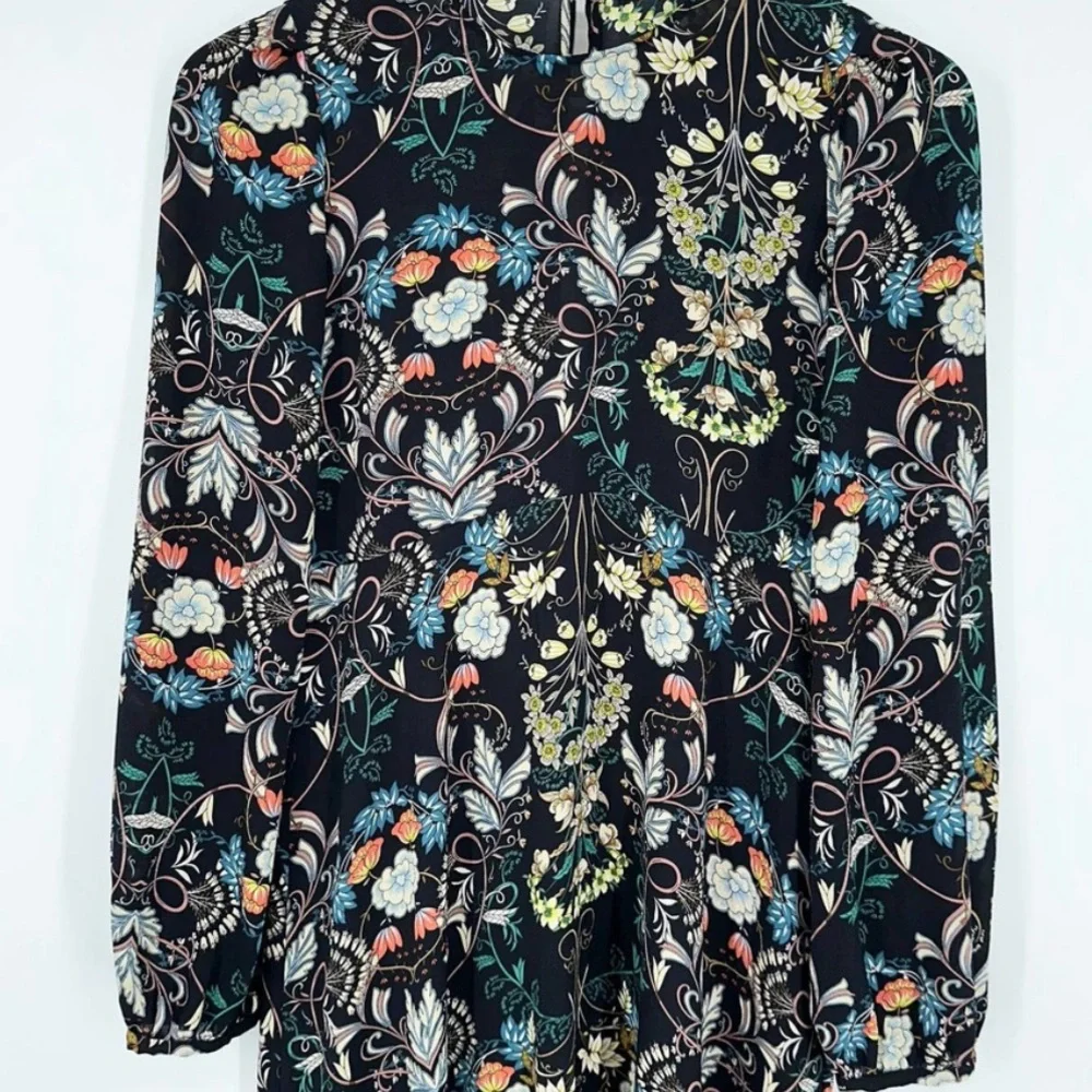 Zara Floral Long Sleeve Dress - Black and Multicolor - Picture 6 of 8